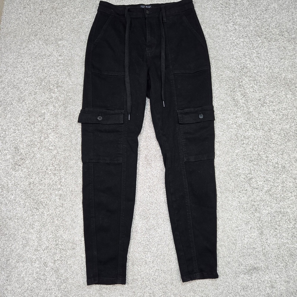 Judy Blue Jogger Pants Black cargo pocket drawstring womens 7/28‎ NICE!